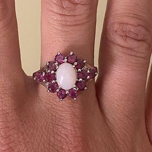 925 Sterling Silver (opal) & Pink Tourmaline Cluster Flower